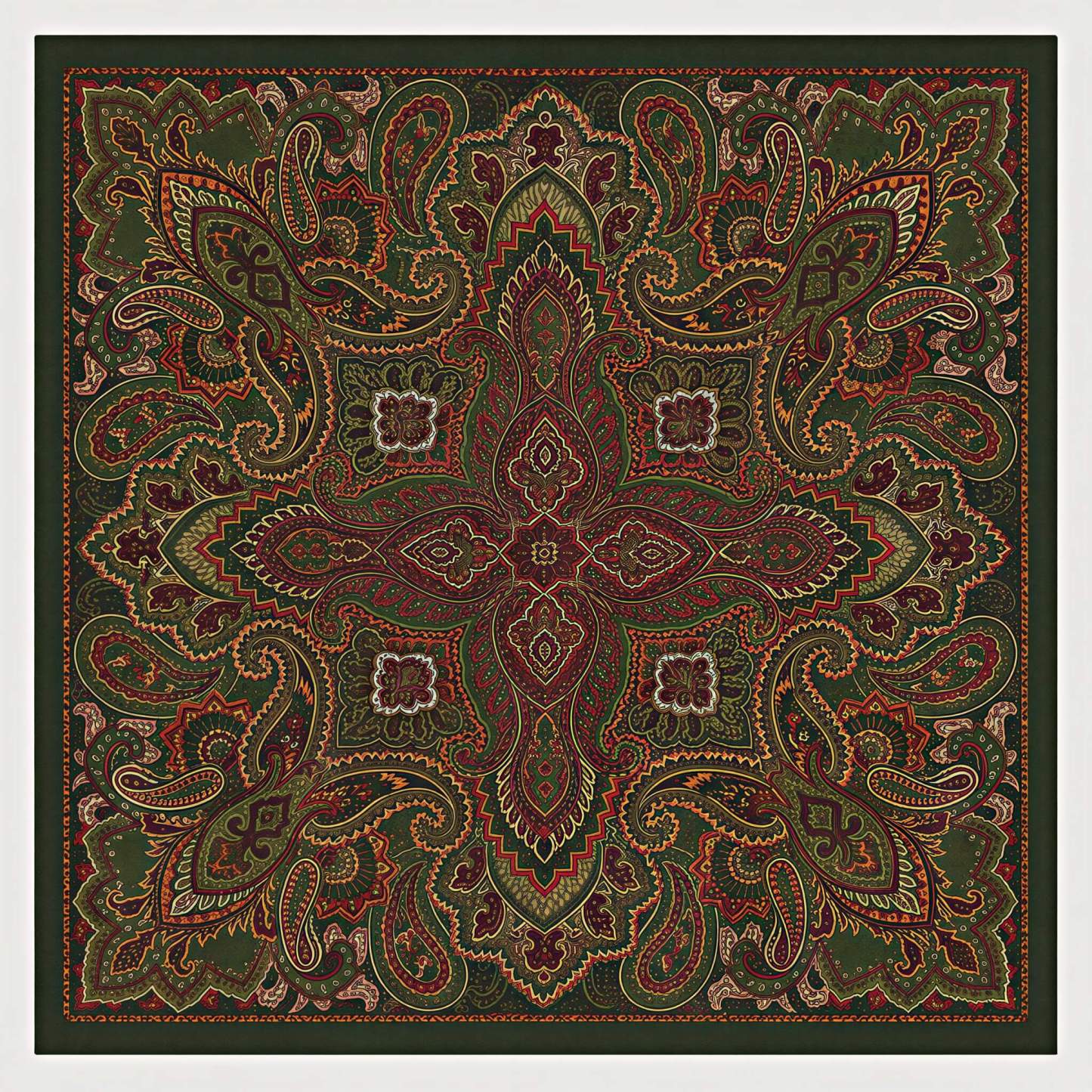 the-earthweave-tribe-mesathread-vintage-heritage-paisley-silk-square-bandana-scarf-forest-green-flat