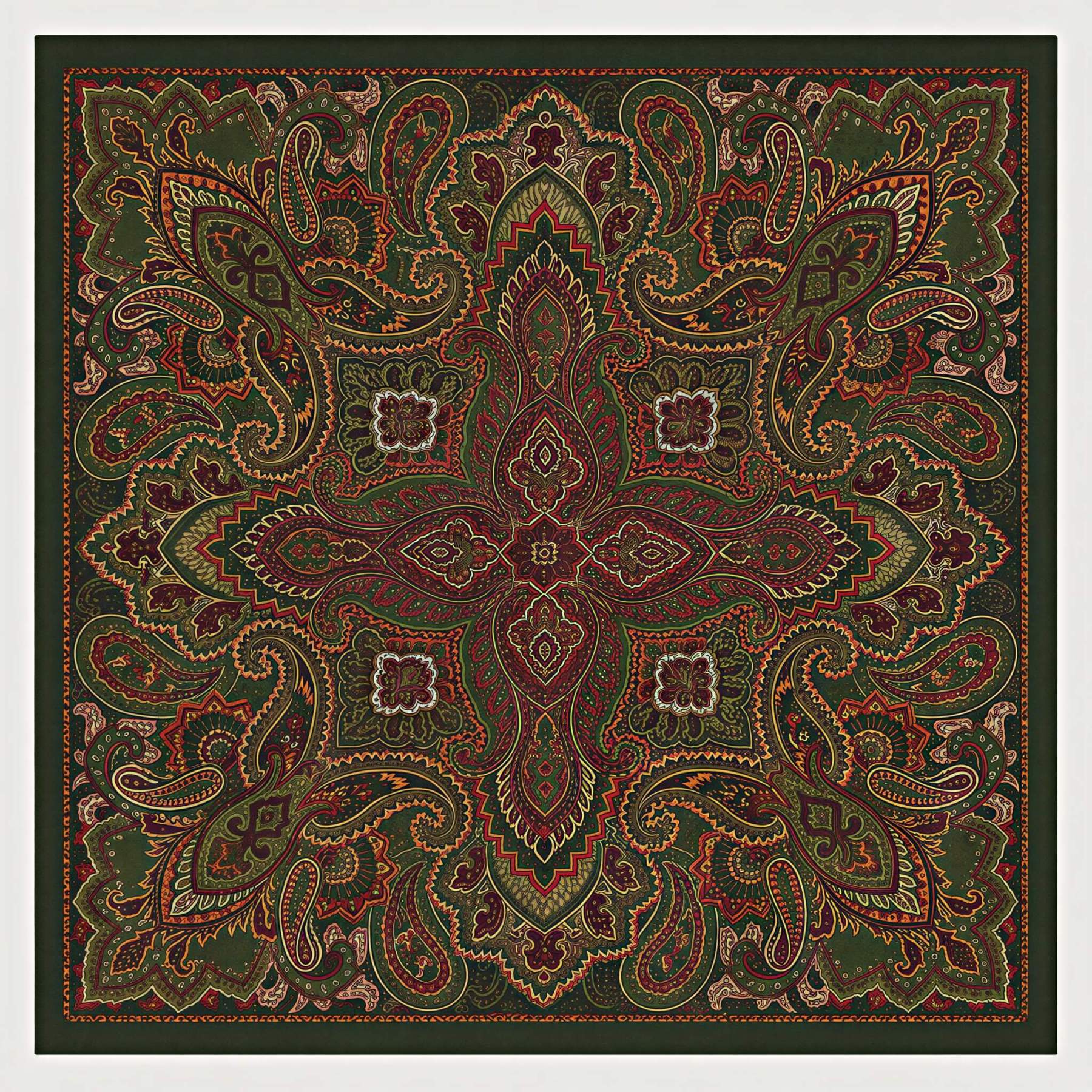 the-earthweave-tribe-mesathread-vintage-heritage-paisley-silk-square-bandana-scarf-forest-green-flat