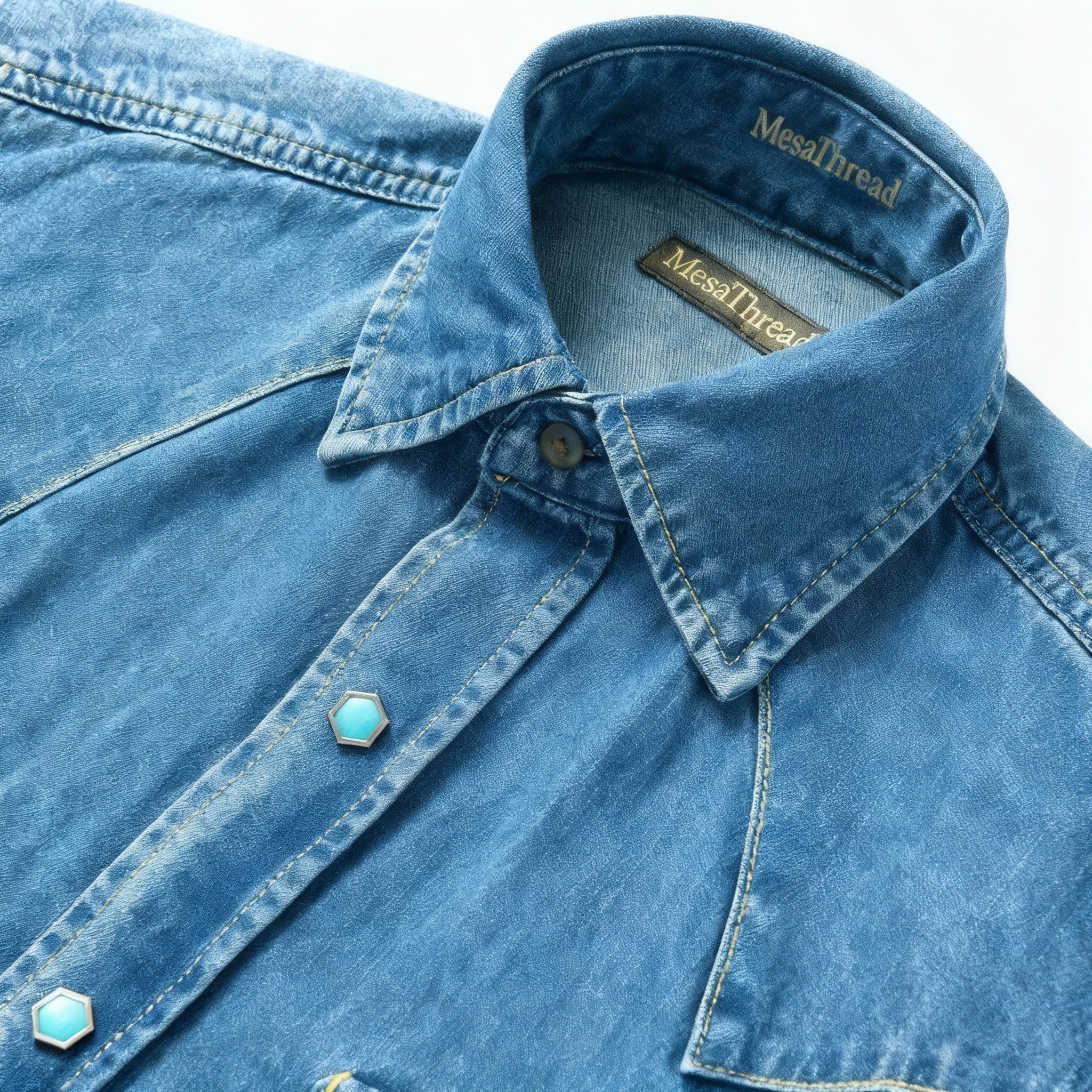 Turquoise Snap Western Denim Shirt-MesaThread