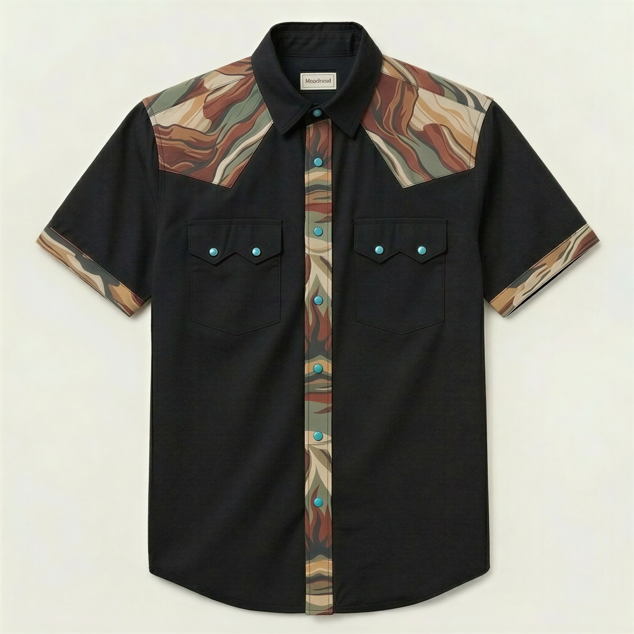 The Obsidian Strata | Mesathread Pro Contrast Panel Short-Sleeve Western Shirt