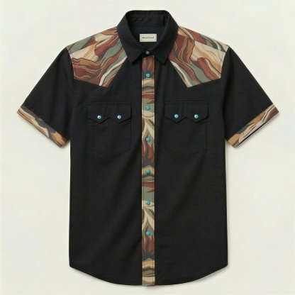 The Obsidian Strata | Mesathread Pro Contrast Panel Short-Sleeve Western Shirt