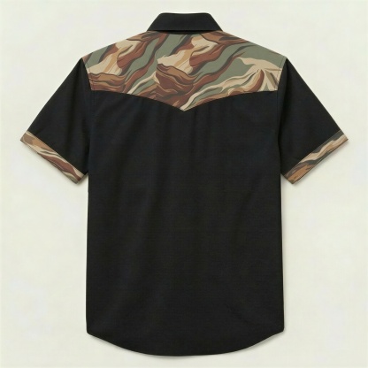 The Obsidian Strata | Mesathread Pro Contrast Panel Short-Sleeve Western Shirt