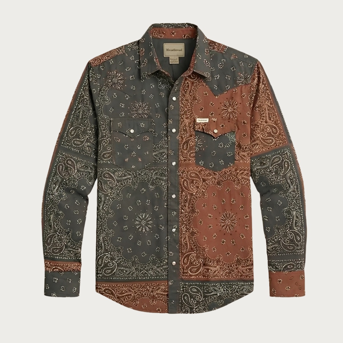 The Dust Bowl Patchwork — Iron Rust & Charcoal Bandana