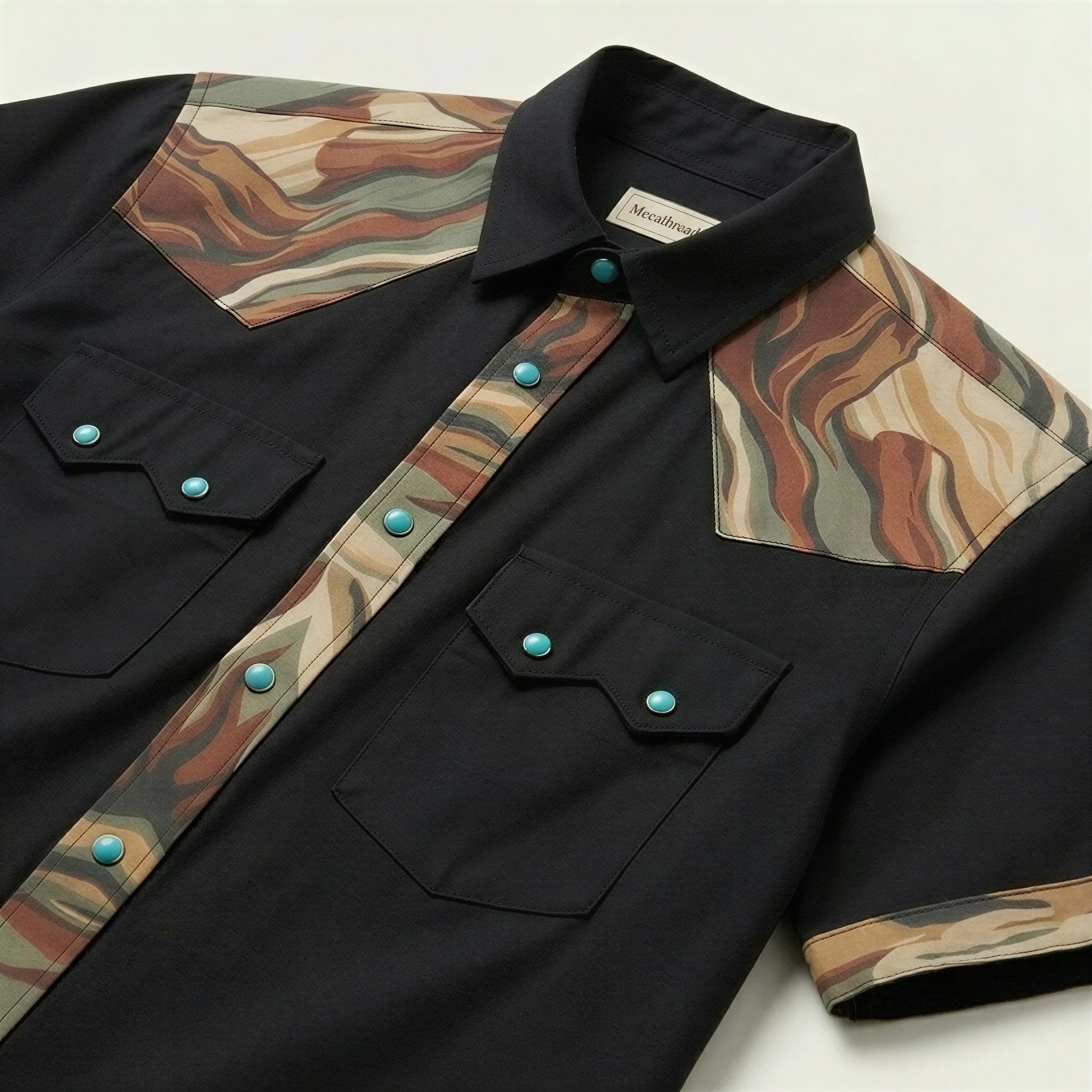 The Obsidian Strata | Mesathread Pro Contrast Panel Short-Sleeve Western Shirt