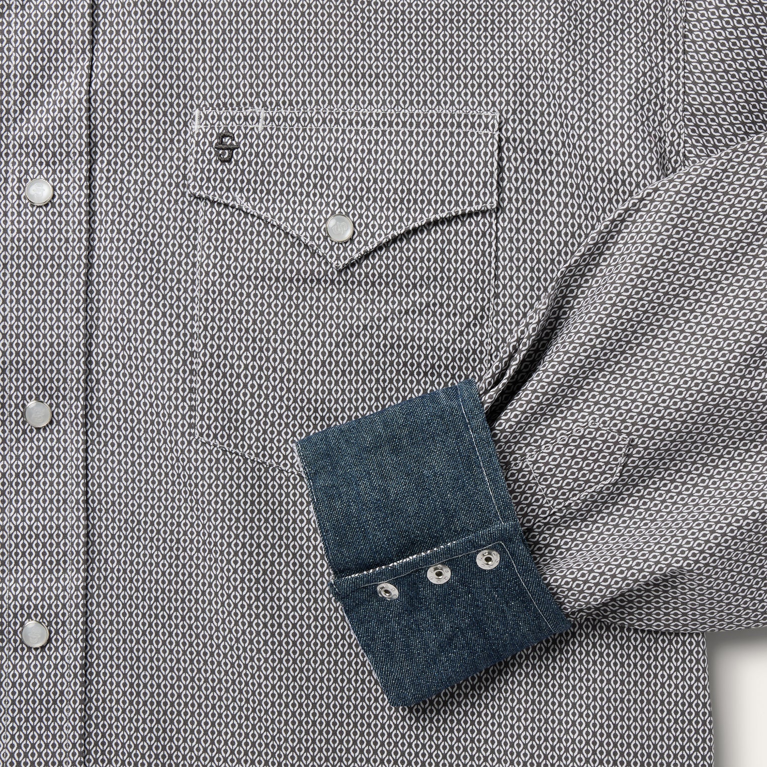 Grey Geo Print Western Shirt-MesaThread