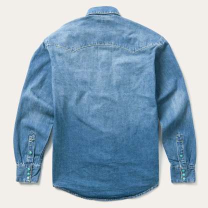 Turquoise Snap Western Denim Shirt-MesaThread