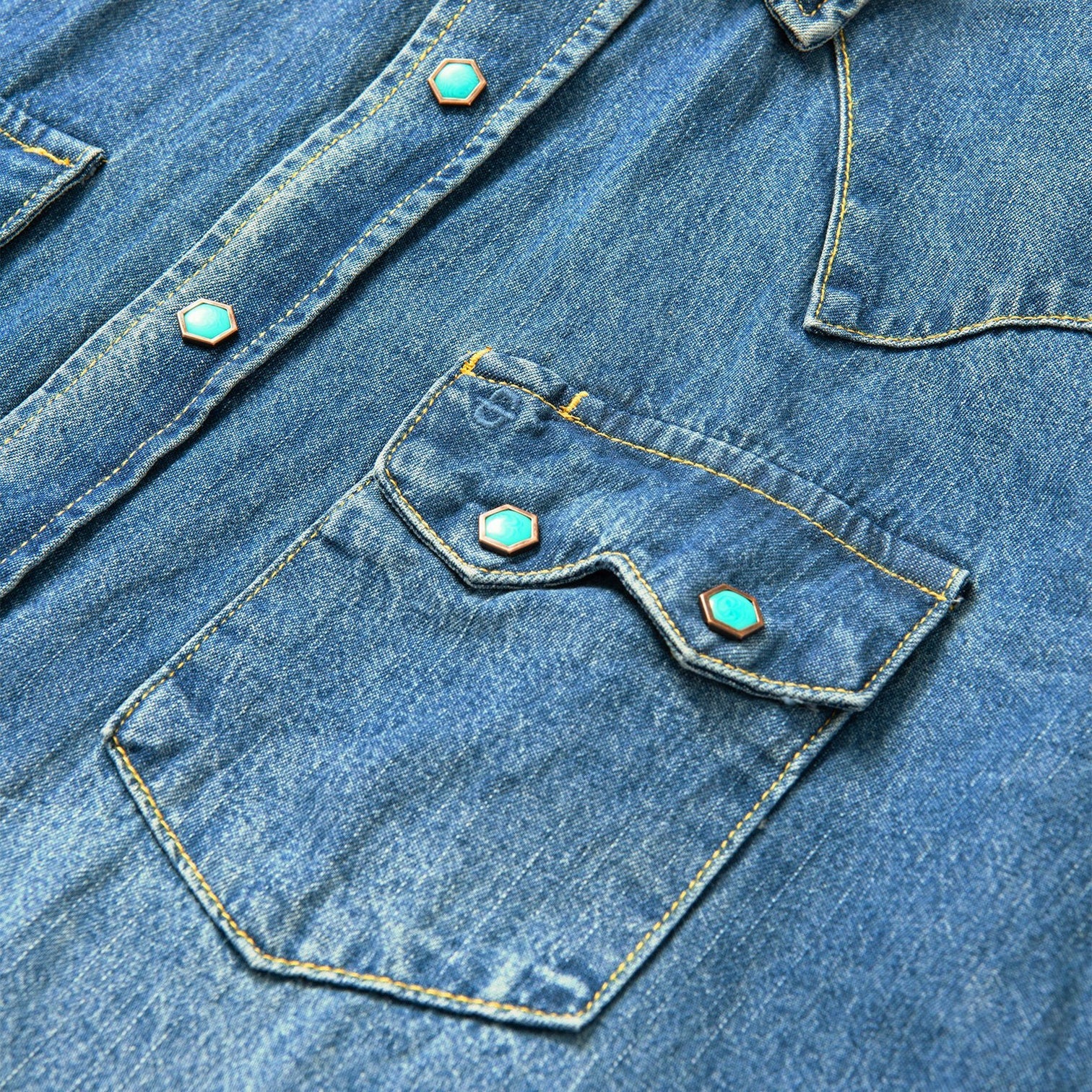 Turquoise Snap Western Denim Shirt-MesaThread