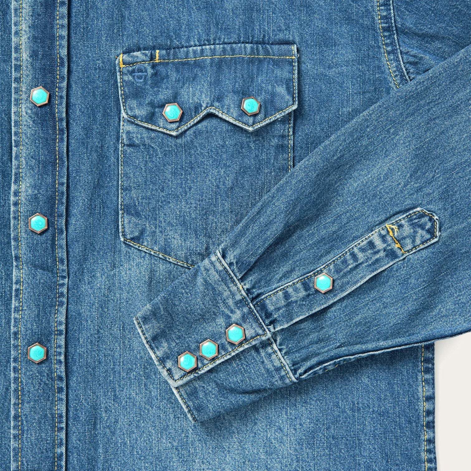 Turquoise Snap Western Denim Shirt-MesaThread