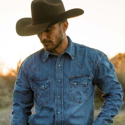 Turquoise Snap Western Denim Shirt-MesaThread