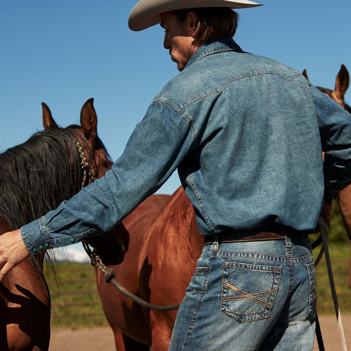 Turquoise Snap Western Denim Shirt-MesaThread