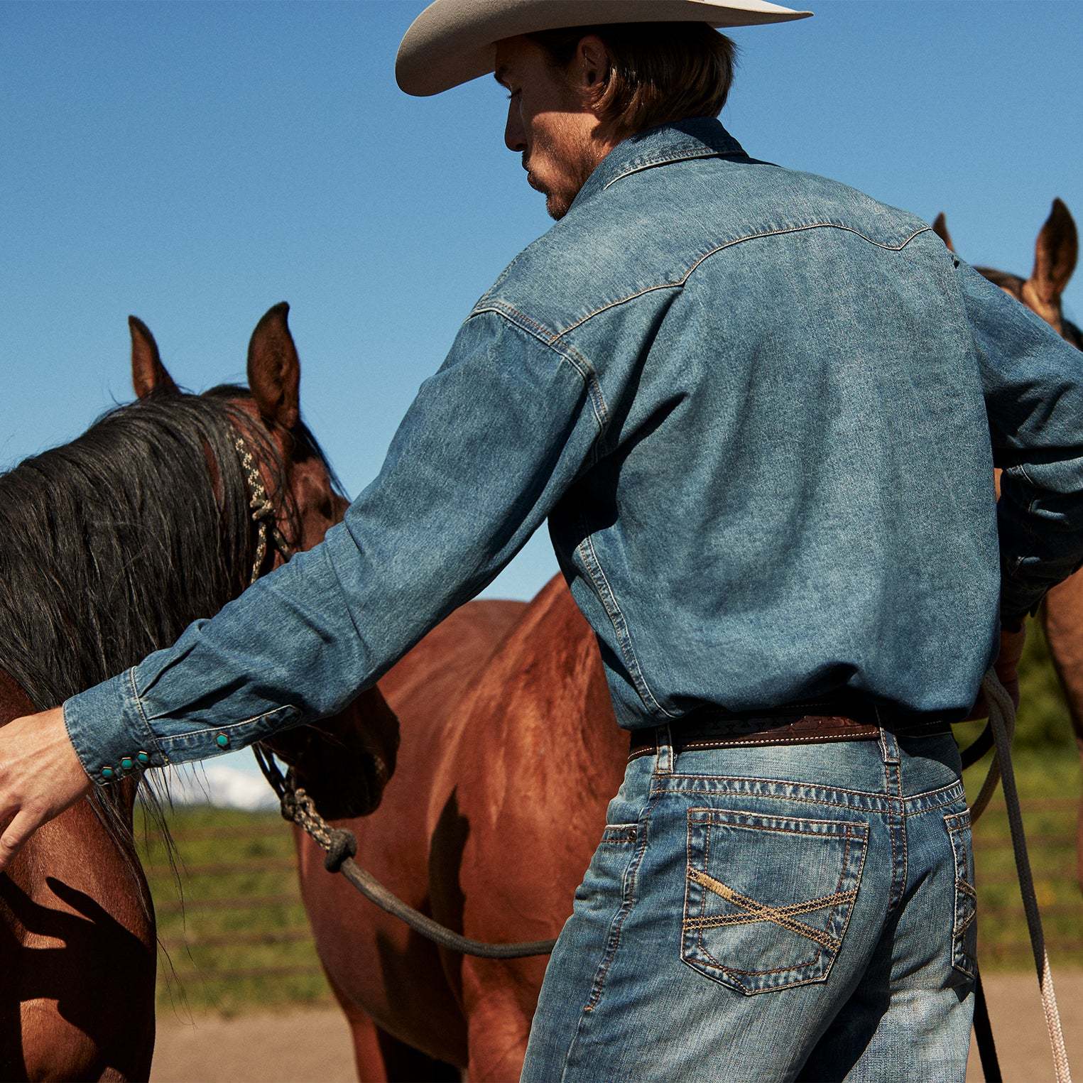 Turquoise Snap Western Denim Shirt-MesaThread