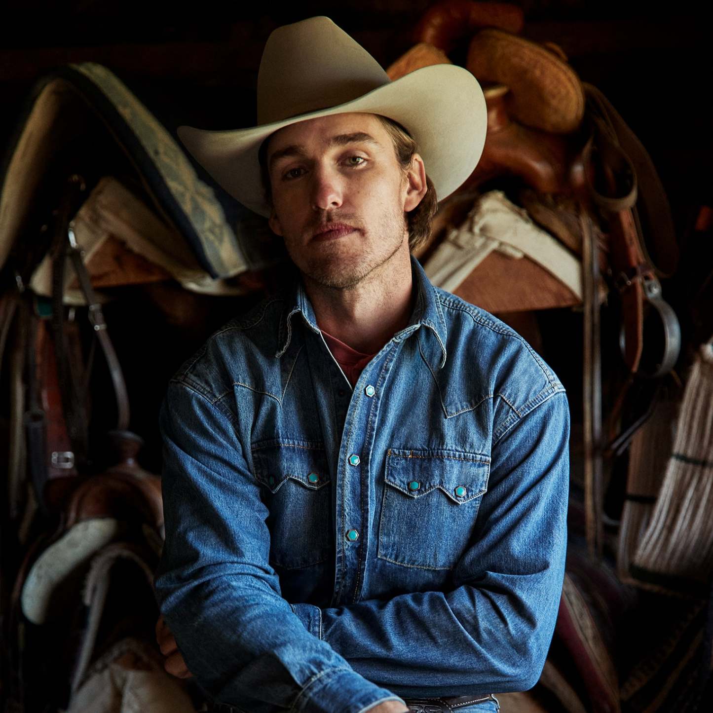 Turquoise Snap Western Denim Shirt-MesaThread