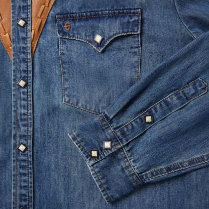 Leather Yoke Denim Shirt-MesaThread