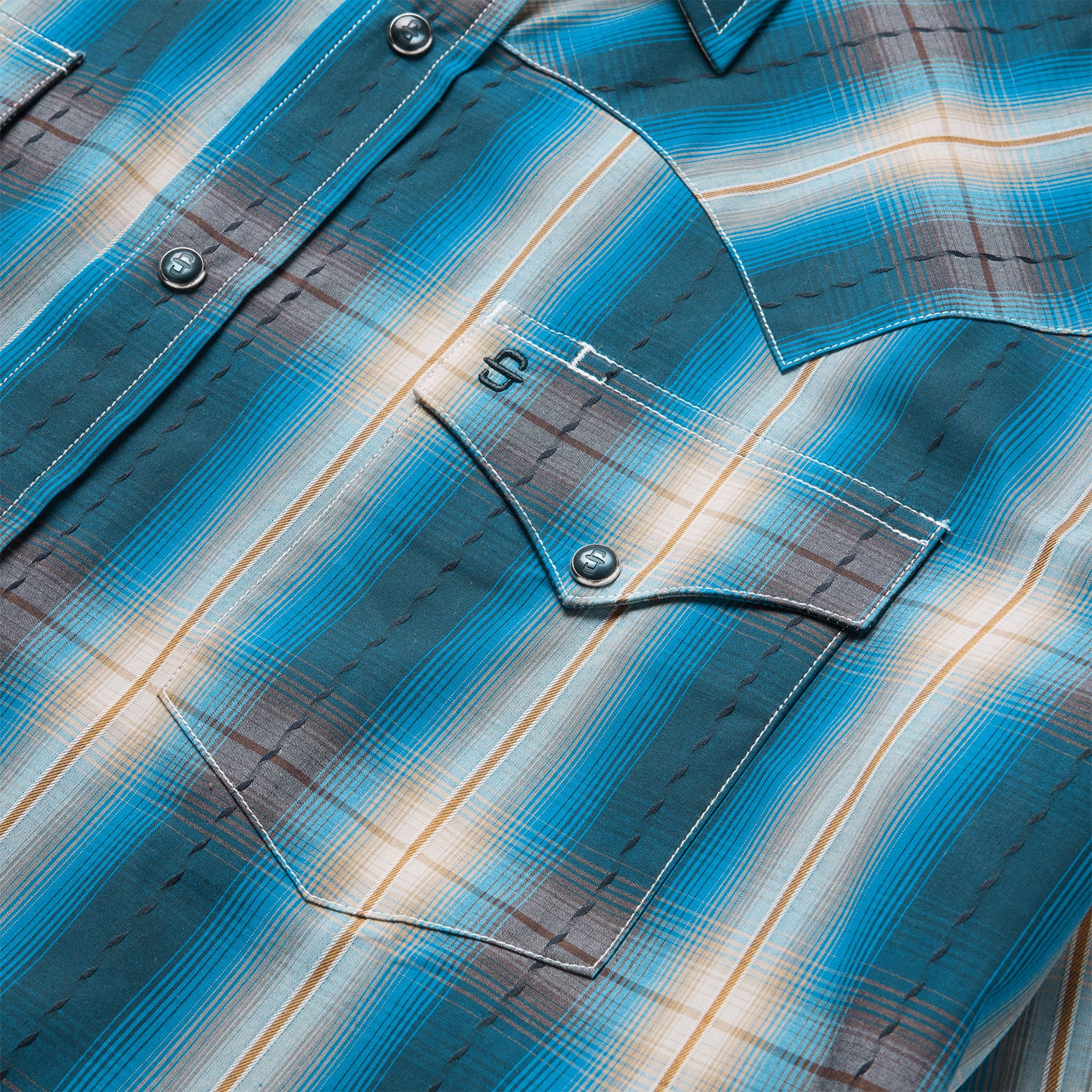 Marine Ombre Plaid Western Shirt-MesaThread