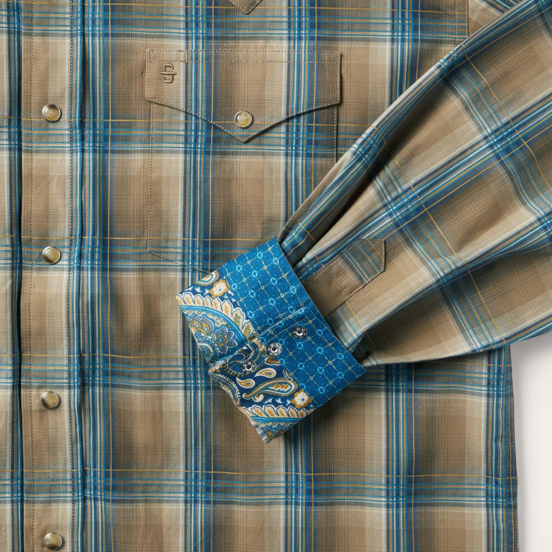 Khaki Ombre Plaid Shirt-MesaThread