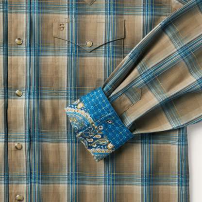 Khaki Ombre Plaid Shirt-MesaThread