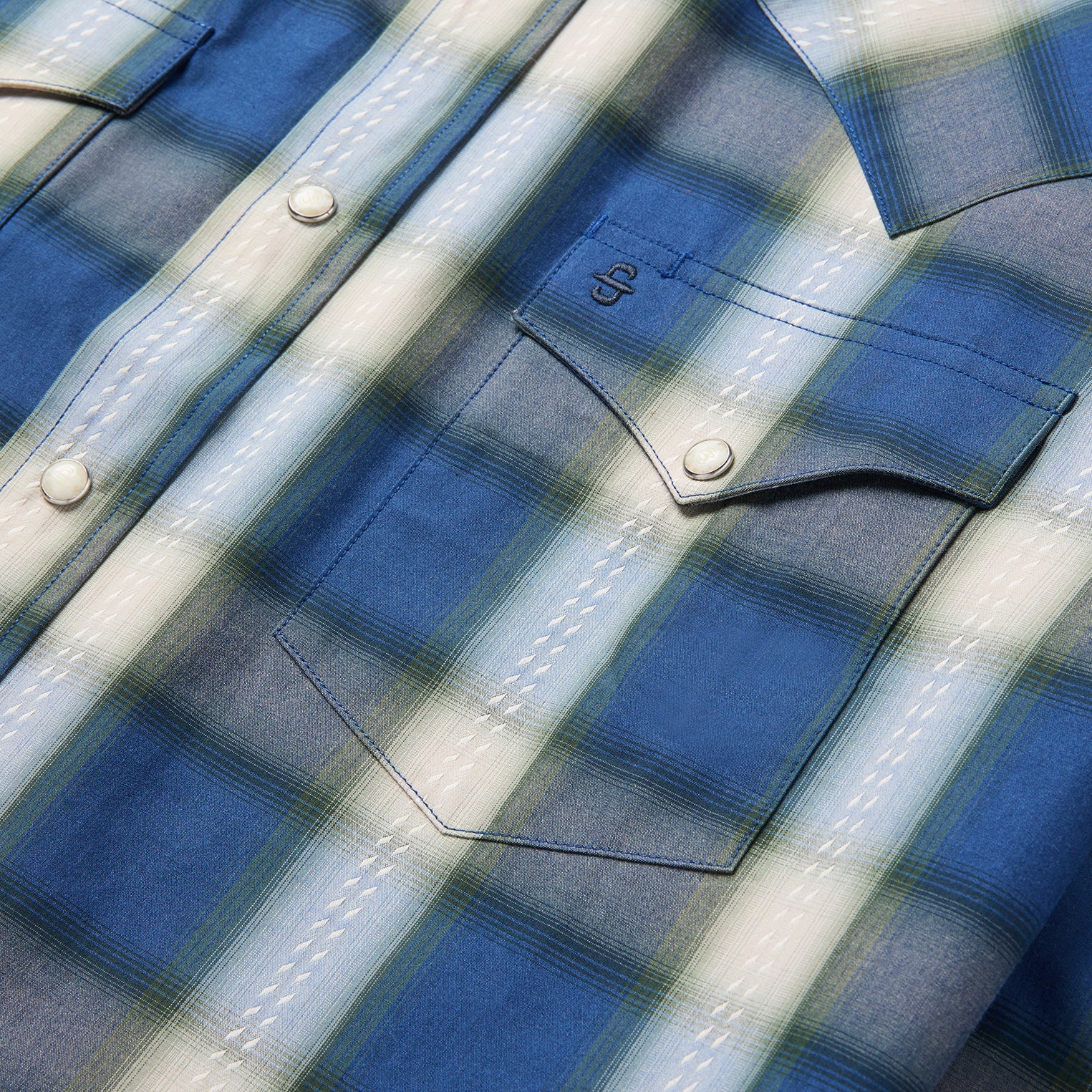 Blue Sage Dobby Plaid Western Shirt-MesaThread