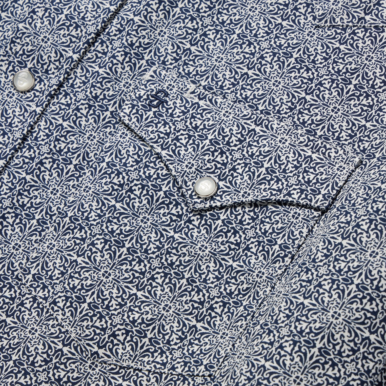 Navy Print Short Sleeve Western Shirt-MesaThread