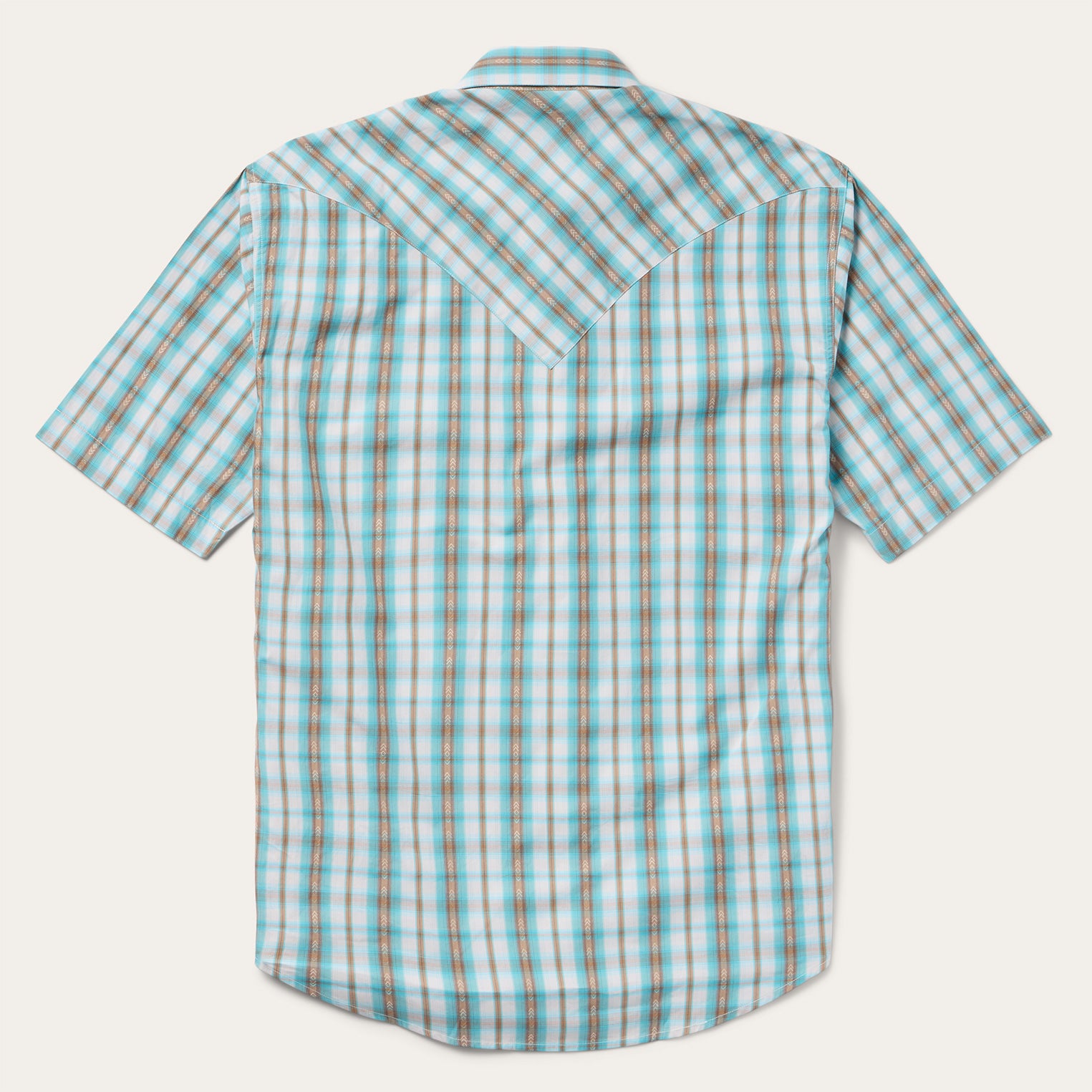 Turquoise Plaid Short-Sleeve Western Shirt-MesaThread