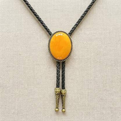 mesathread-amber-yellow-oval-western-bolo-tie-black-braided-cord-front-view
