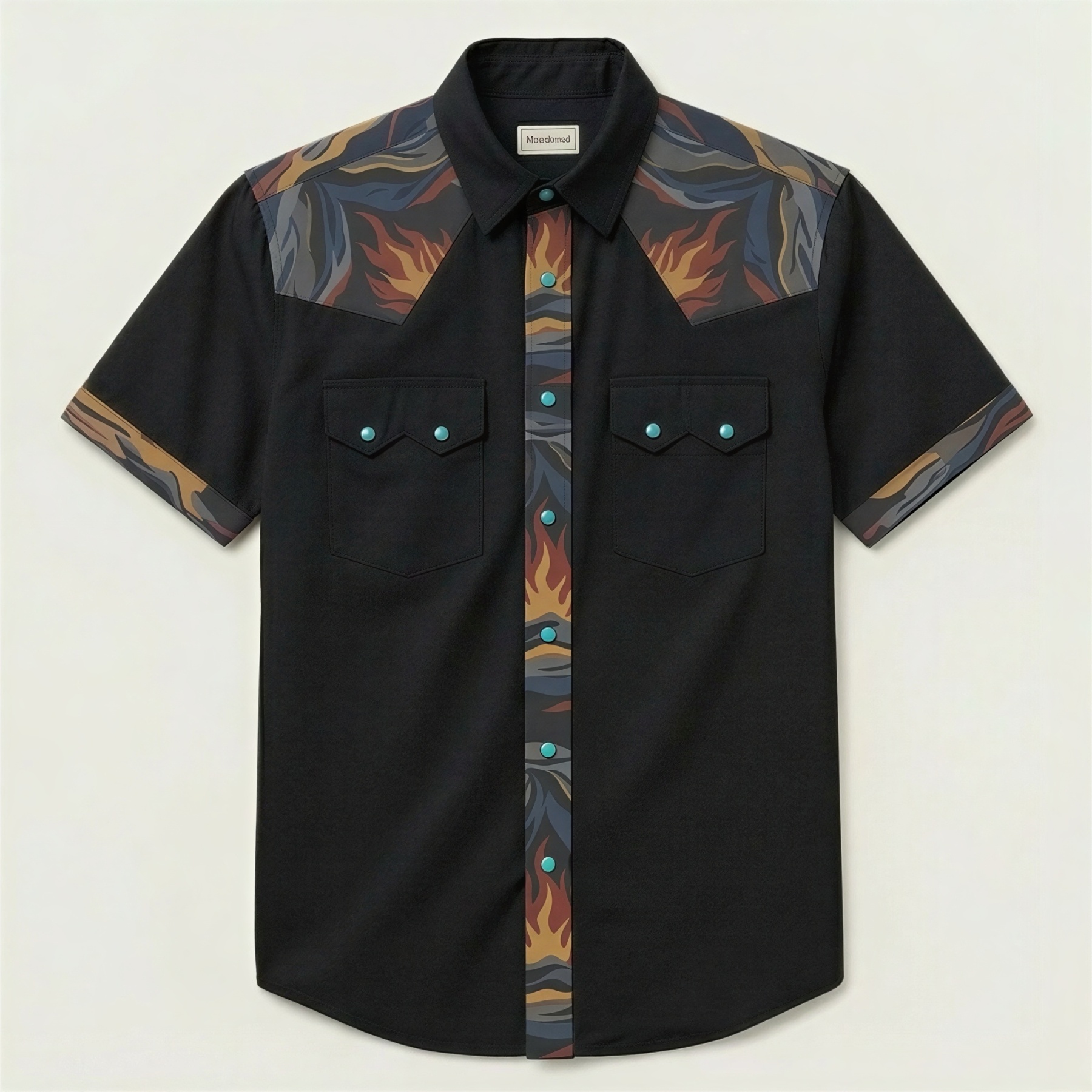 The Obsidian Bonfire | Mesathread Pro Contrast Panel Short-Sleeve Western Shirt