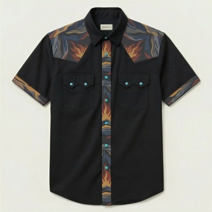The Obsidian Bonfire | Mesathread Pro Contrast Panel Short-Sleeve Western Shirt
