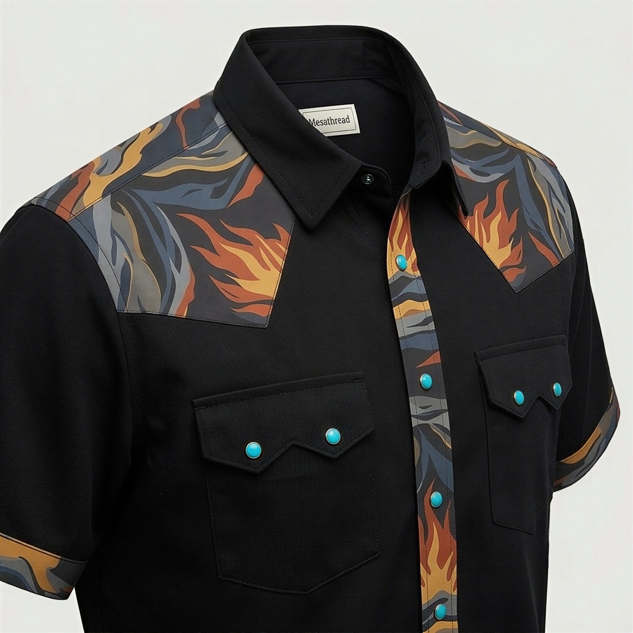 The Obsidian Bonfire | Mesathread Pro Contrast Panel Short-Sleeve Western Shirt