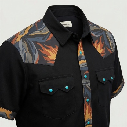 The Obsidian Bonfire | Mesathread Pro Contrast Panel Short-Sleeve Western Shirt