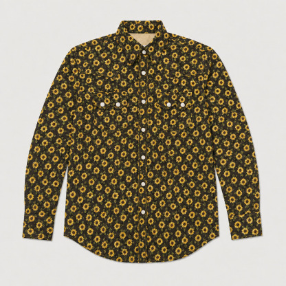 The Dusk Bloom | Sunflower Midnight Western Shirt
