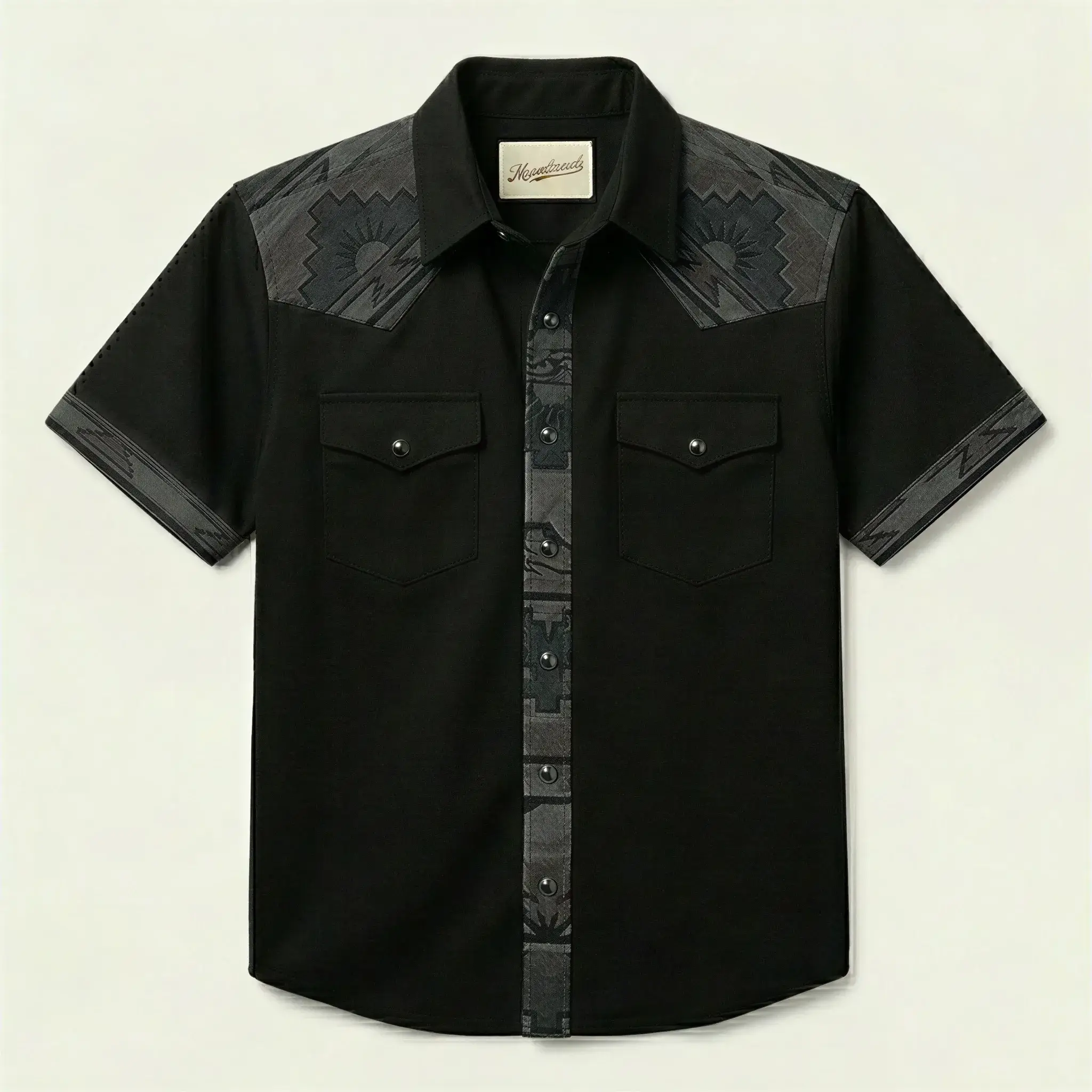 The Obsidian Beacon | Mesathread Pro Contrast Panel Short-Sleeve Western Shirt