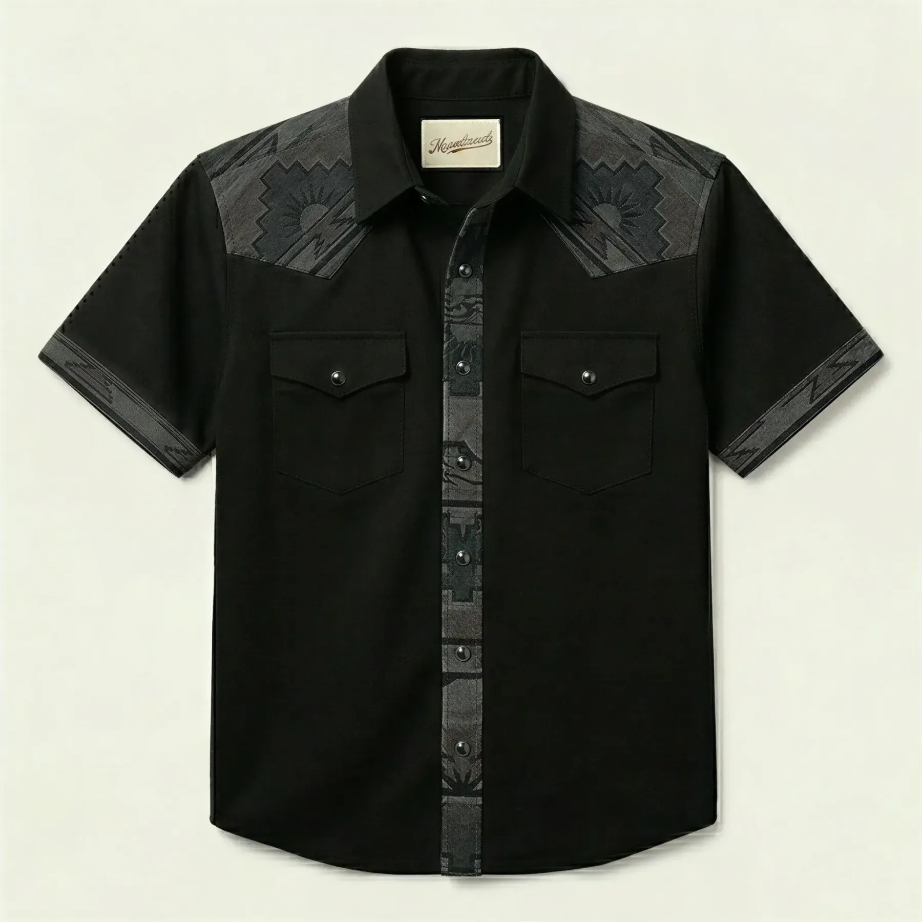 The Obsidian Beacon | Mesathread Pro Contrast Panel Short-Sleeve Western Shirt