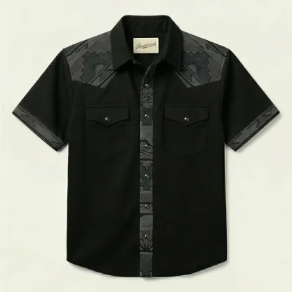 The Obsidian Beacon | Mesathread Pro Contrast Panel Short-Sleeve Western Shirt