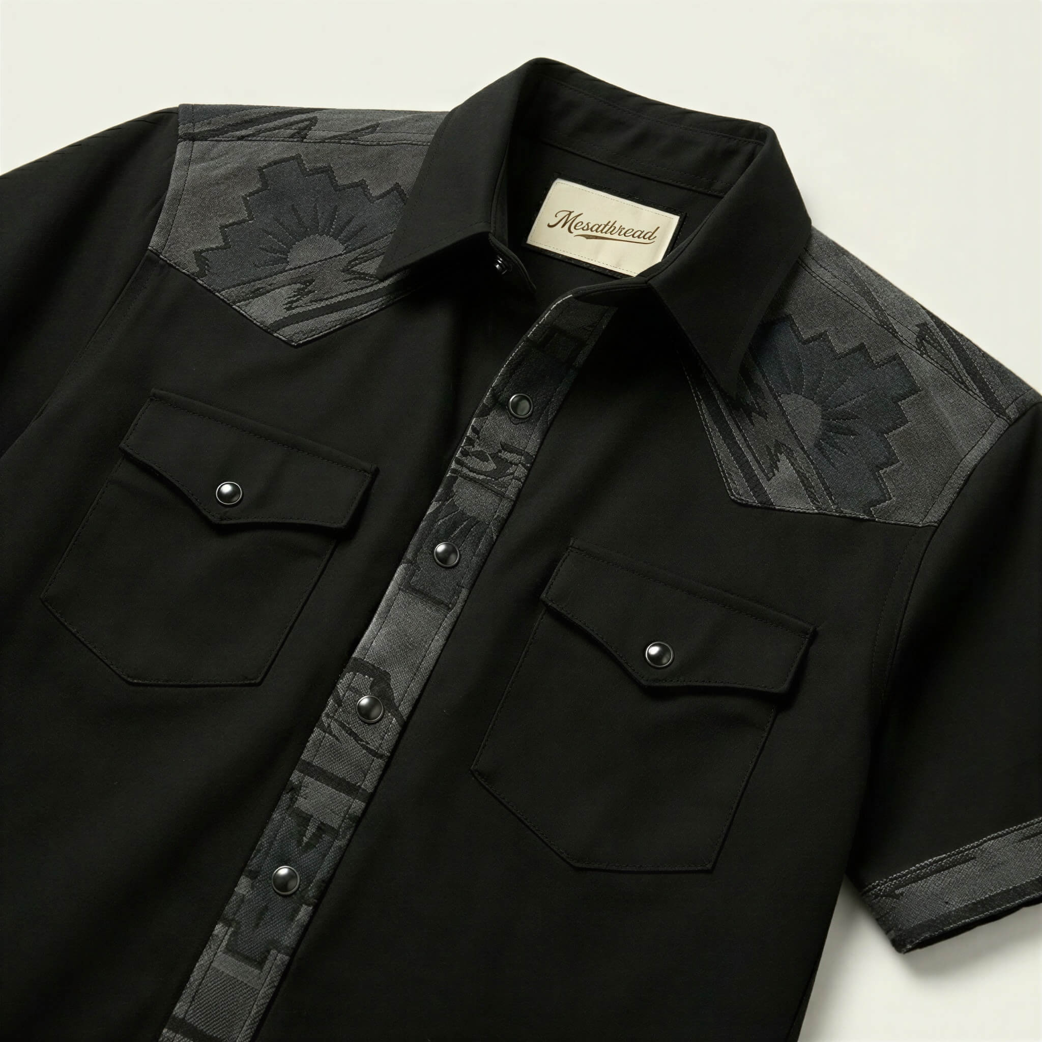 The Obsidian Beacon | Mesathread Pro Contrast Panel Short-Sleeve Western Shirt