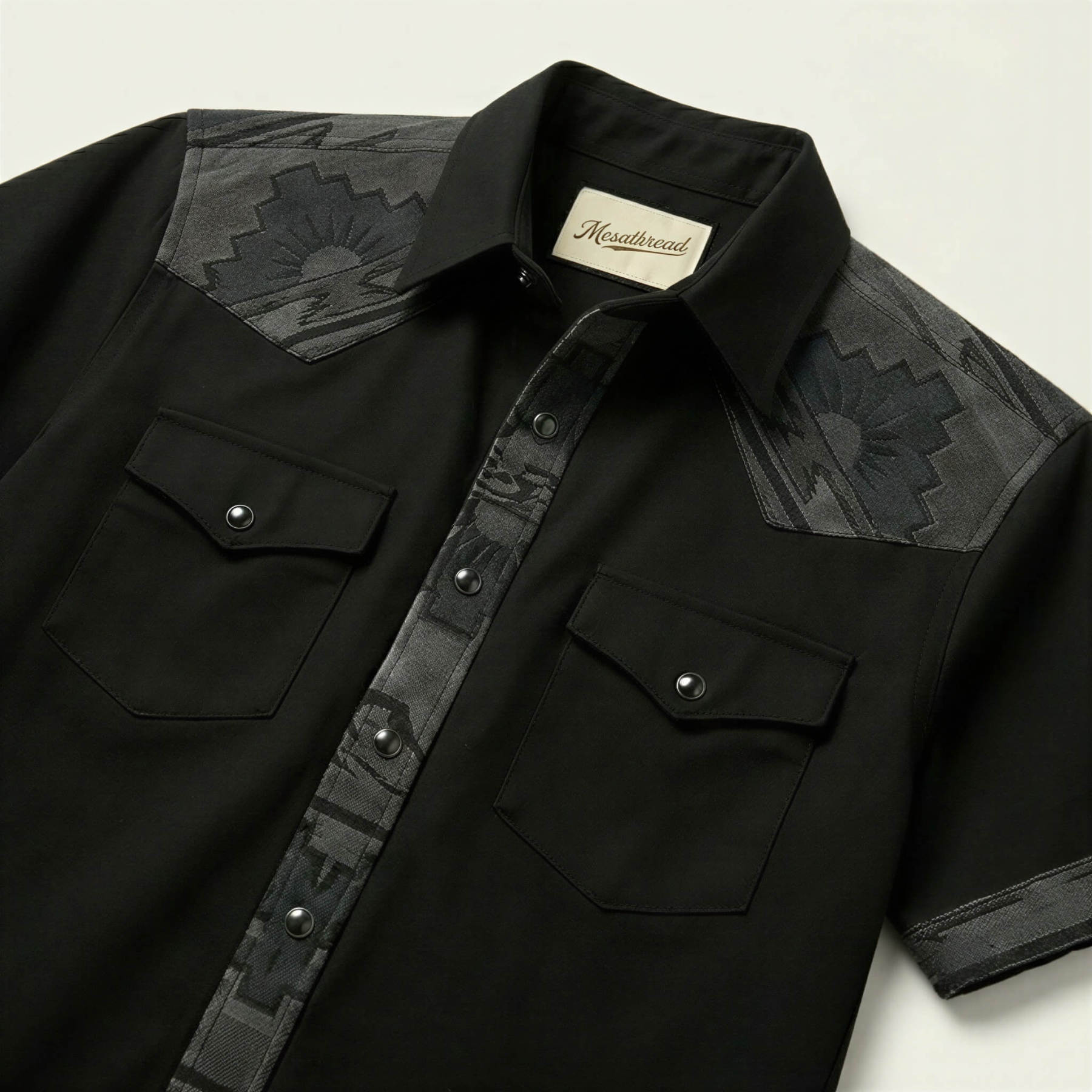 The Obsidian Beacon | Mesathread Pro Contrast Panel Short-Sleeve Western Shirt