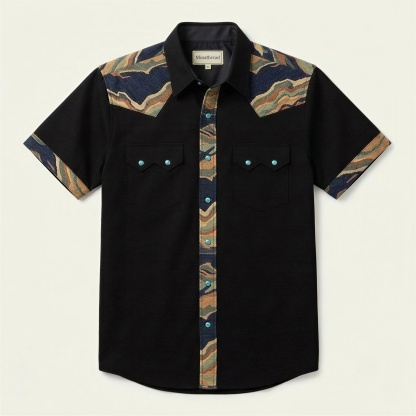 The Obsidian Ridge | Mesathread Pro Contrast Panel Short-Sleeve Western Shirt