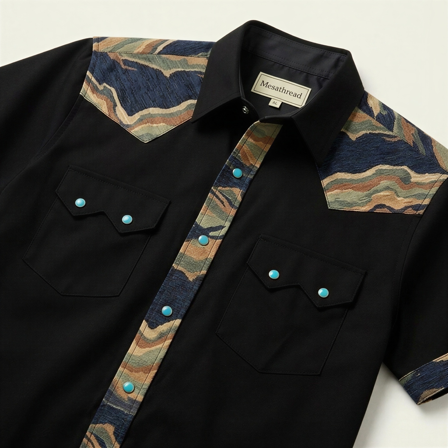 The Obsidian Ridge | Mesathread Pro Contrast Panel Short-Sleeve Western Shirt