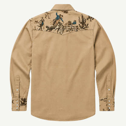 The Rodeo Rambler – Cowboy & Cactus Woven Yoke Western Shirt - Four Colors