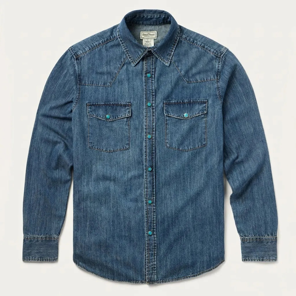 The Turquoise Trail | Stonewashed Denim Western Shirt