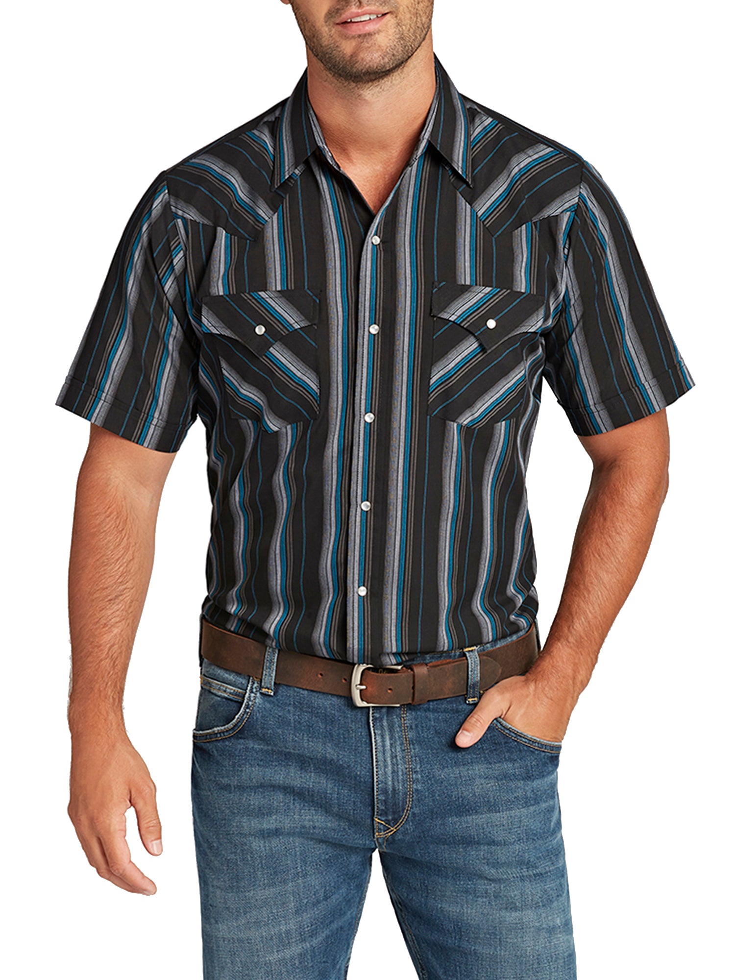 Men's  Cattleman Short Sleeve Stripe Western Snap Shirt-MesaThread