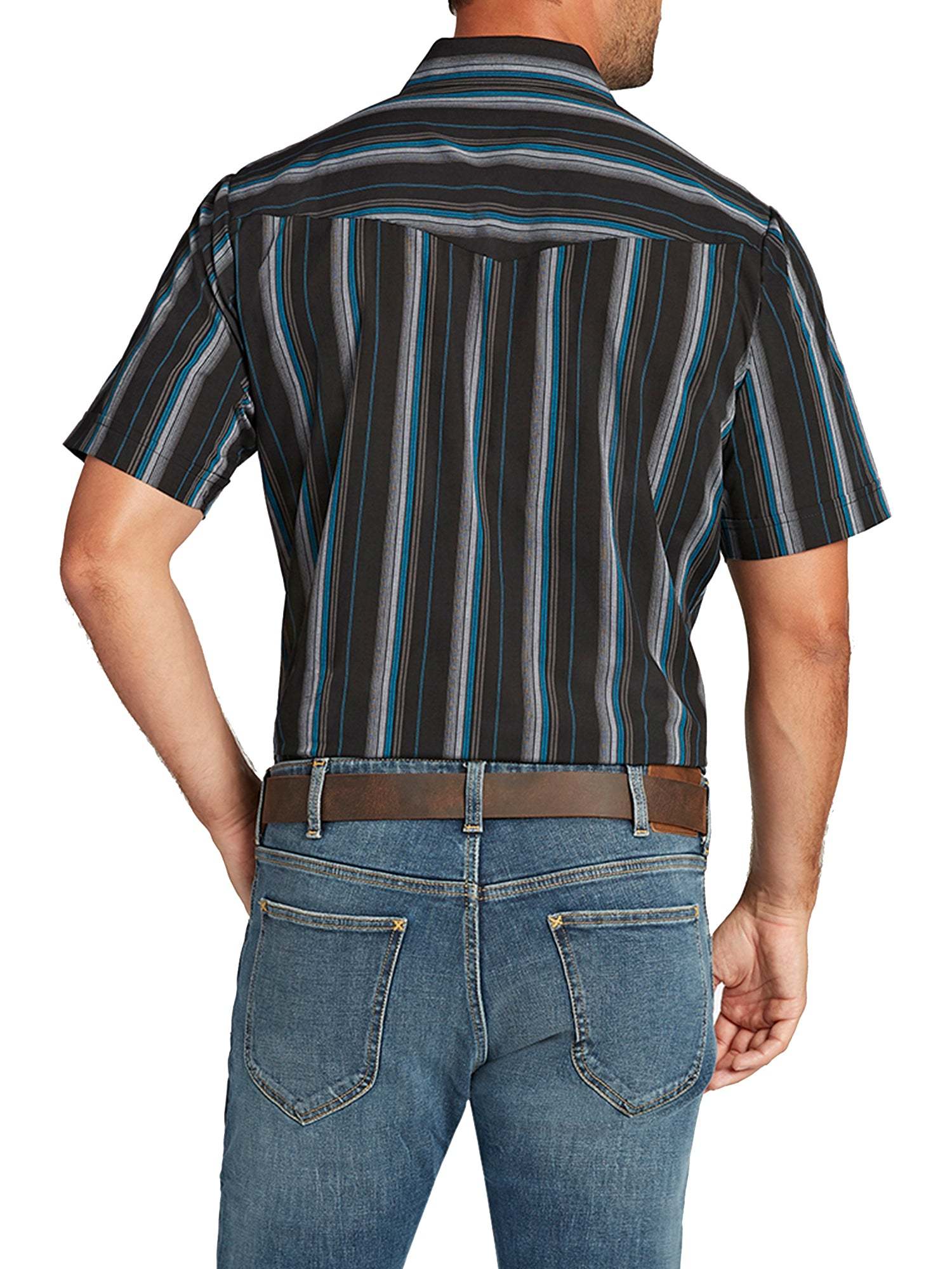 Men's  Cattleman Short Sleeve Stripe Western Snap Shirt-MesaThread