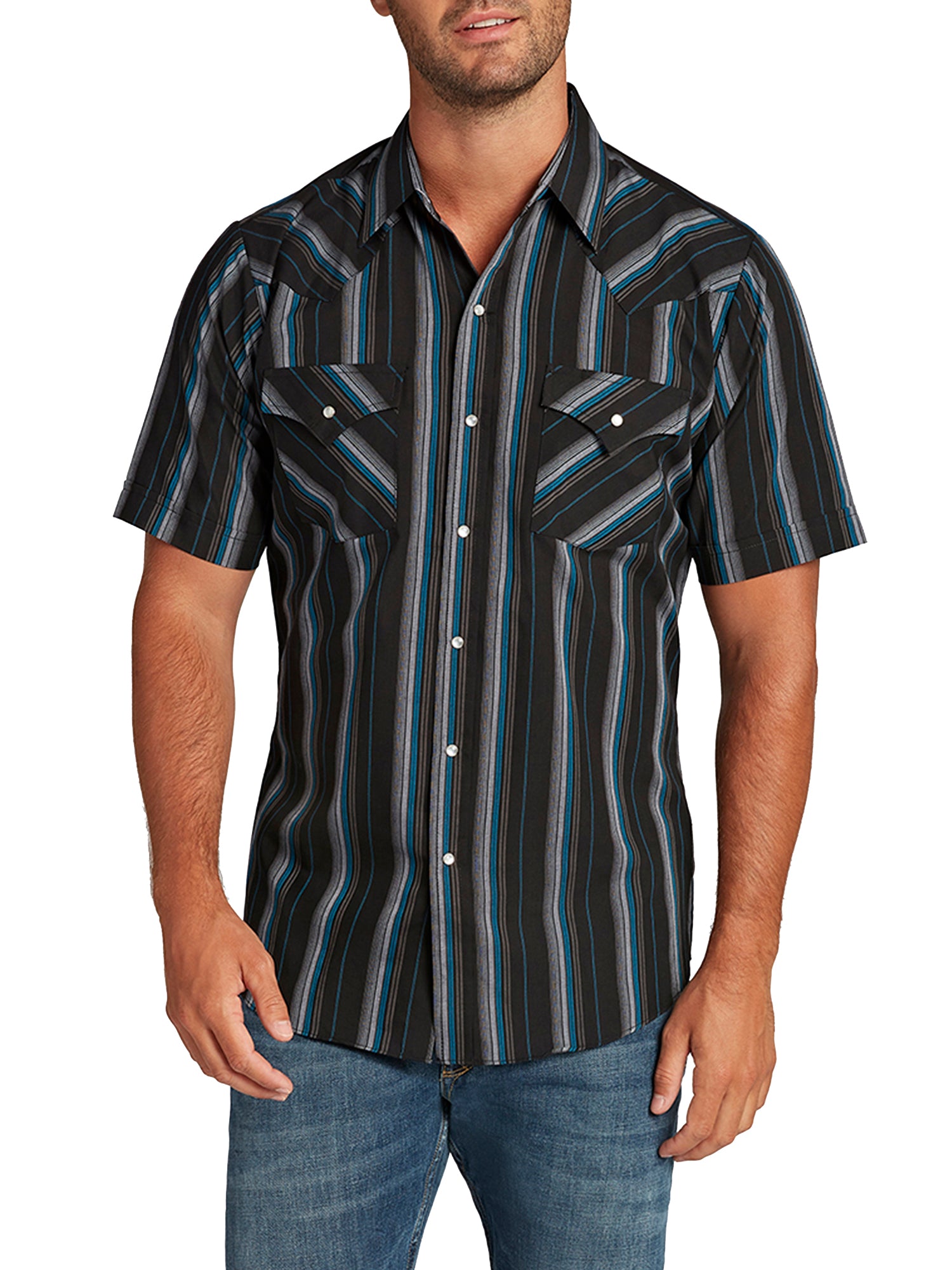 Men's  Cattleman Short Sleeve Stripe Western Snap Shirt-MesaThread