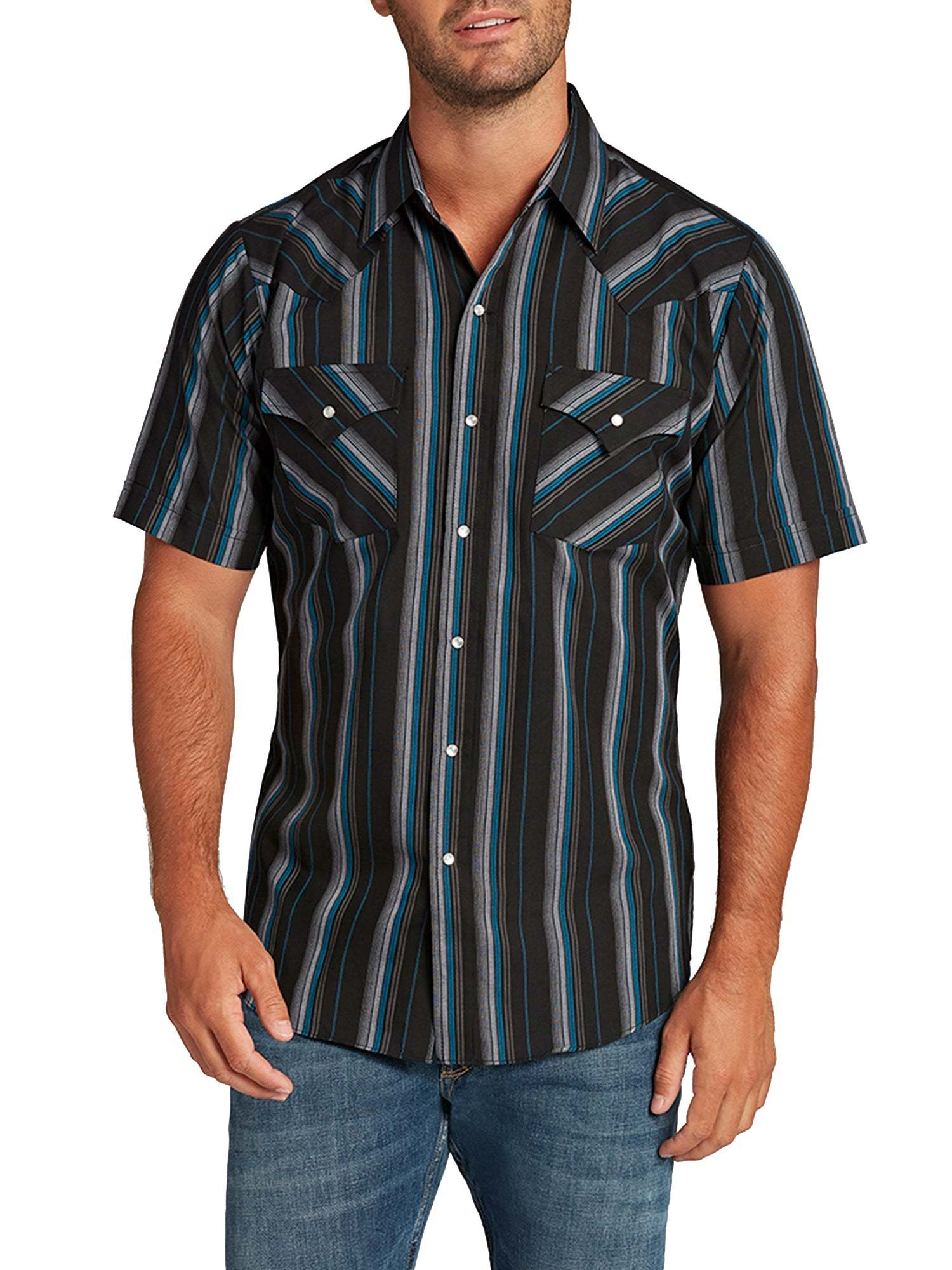 Men's  Cattleman Short Sleeve Stripe Western Snap Shirt-MesaThread