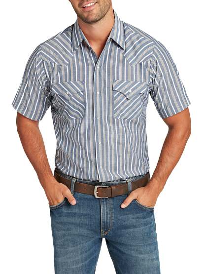 Men's  Cattleman Short Sleeve Stripe Western Snap Shirt-MesaThread
