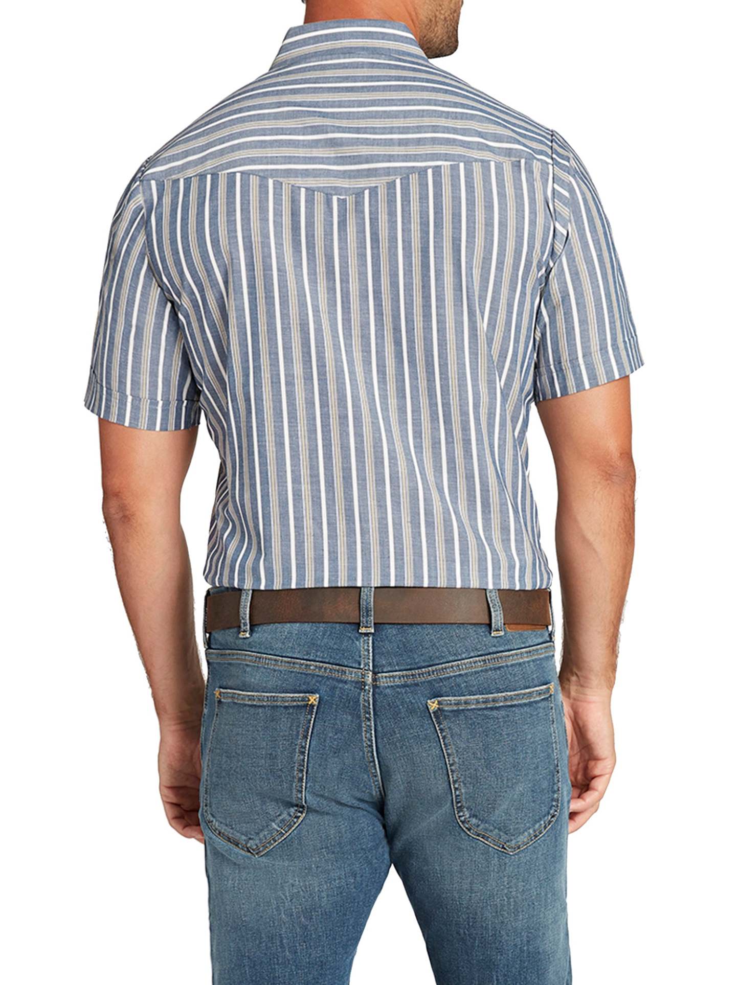 Men's  Cattleman Short Sleeve Stripe Western Snap Shirt-MesaThread