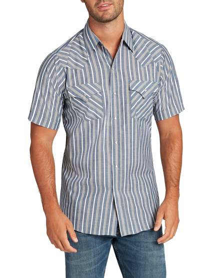 Men's  Cattleman Short Sleeve Stripe Western Snap Shirt-MesaThread