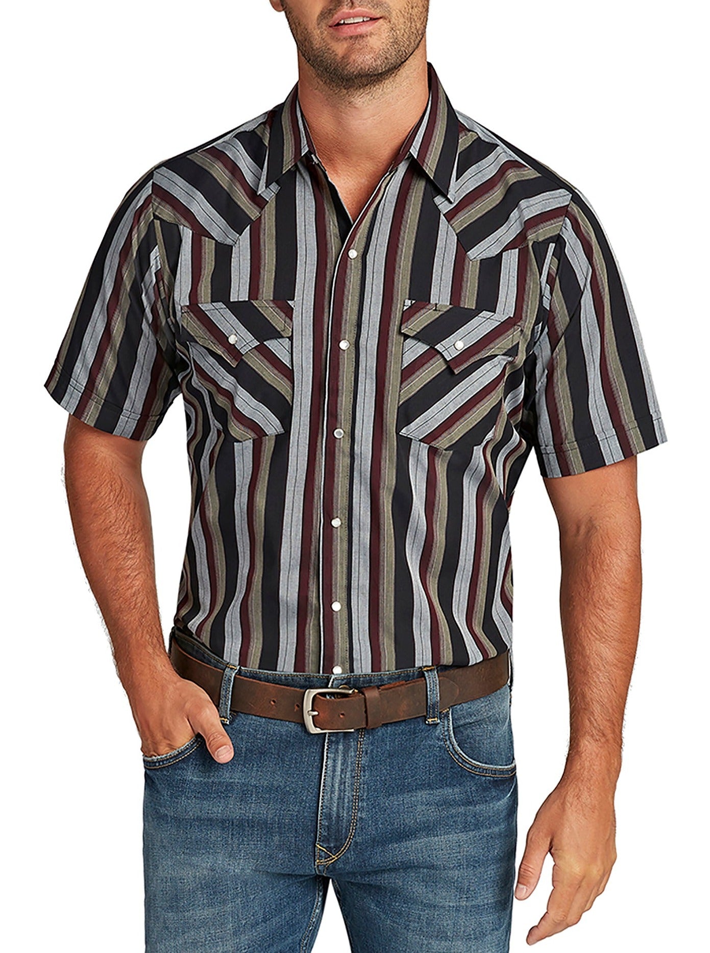Men's  Cattleman Short Sleeve Stripe Western Snap Shirt-MesaThread