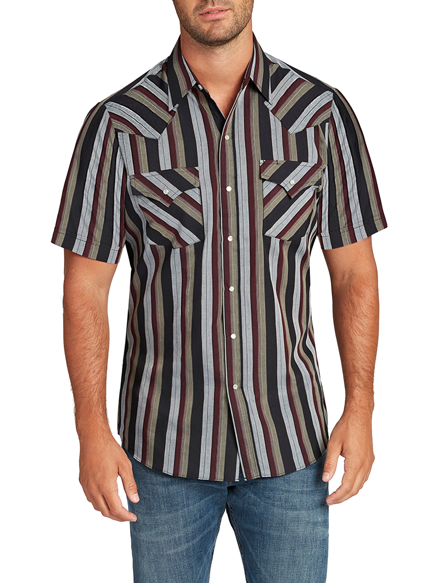 Men's  Cattleman Short Sleeve Stripe Western Snap Shirt-MesaThread