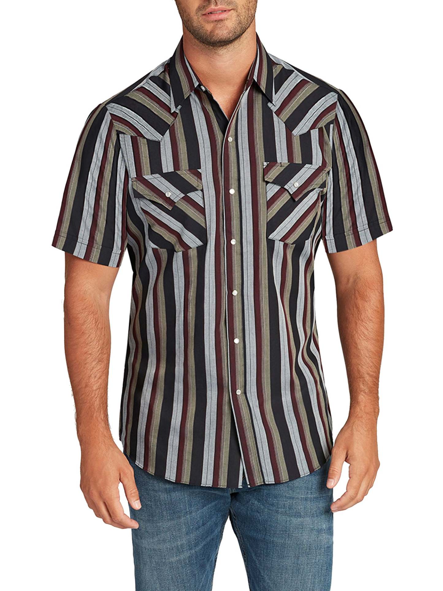 Men's  Cattleman Short Sleeve Stripe Western Snap Shirt-MesaThread