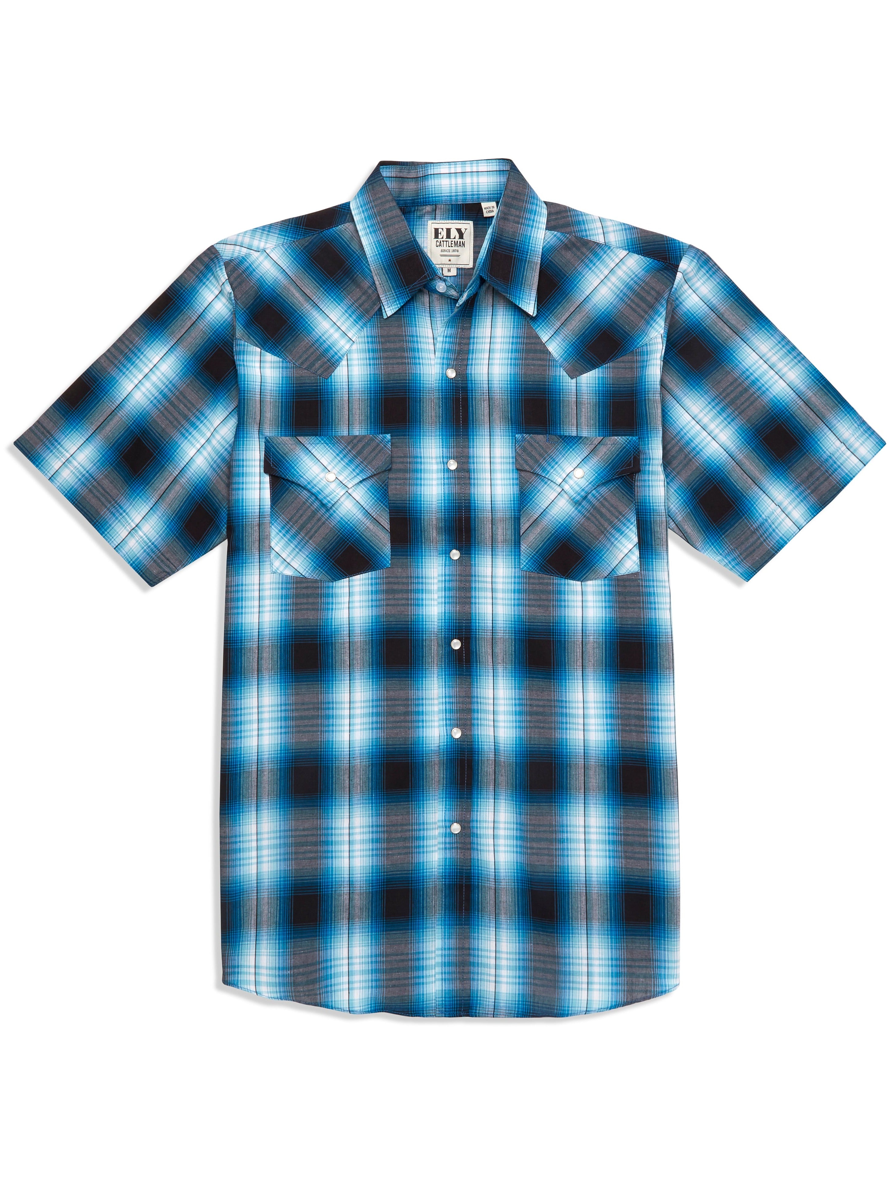 Men's Cattleman Short Sleeve Plaid Western Snap Shirt-MesaThread