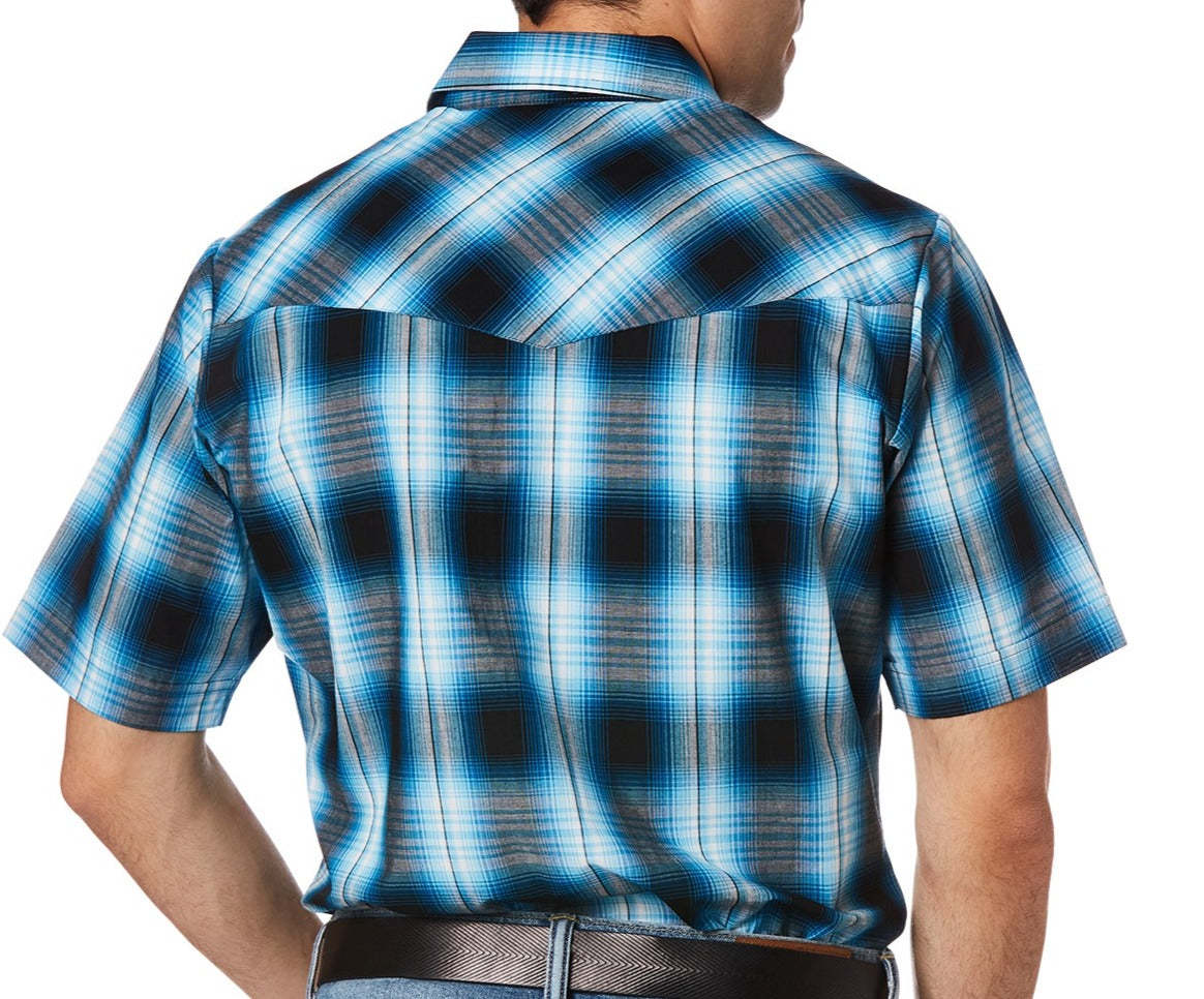 Men's Cattleman Short Sleeve Plaid Western Snap Shirt-MesaThread